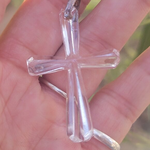 Vintage WATERFORD carved clear crystal 925 sterling silver necklace pendant - Picture 3 of 16